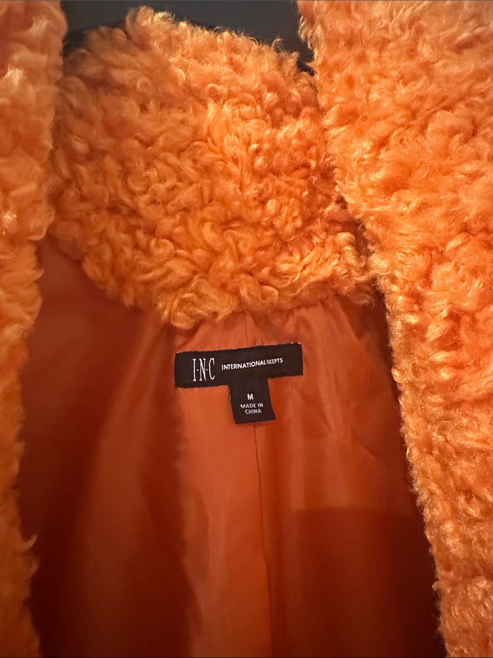 INC International Concepts Orange Teddy Fringe Long Coat - Picture 3 of 8